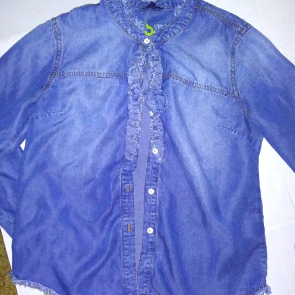 Splendid raw edge tencel denim shirt